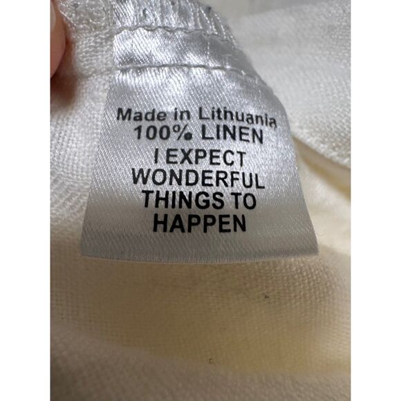 FLAX 100% Linen Button Front 3/4 Sleeve Collared Blouse, Lagenlook, Sz L - Picture 7 of 9